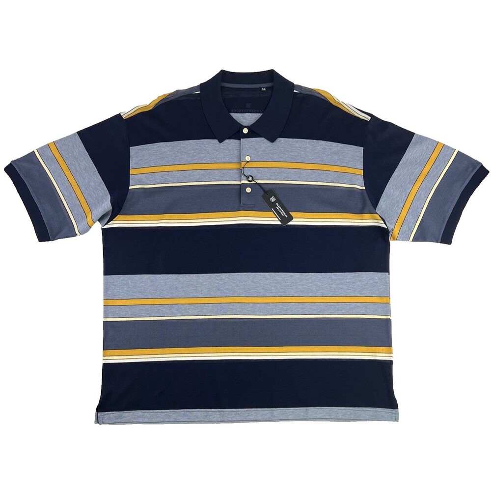 New Hickey Freeman Pique Polo Mens XL SS Striped Navy Golf Italy NWT VTG NOS